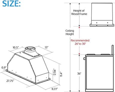 IKTCH 30 inch Black Built-in/Insert Range Hood, 900 CFM Ducted/Ductless Stainless Steel Kitchen Vent Hood with 4 Speed Gesture Sensing&Touch Control Panel(IKB01-30-BSS) - Image 6