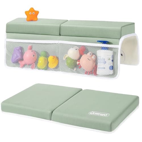 URMYWO Bath Kneeler and Elbow Rest Pad Set - 1.5" Thick Baby Bath Kneeler Pads with Toys Organizer, Anti-Slip Cozy Knee & Arm Support Bathtub Mat, Quick Dry Kneeling Pad for Baby Bath Time - Image 1