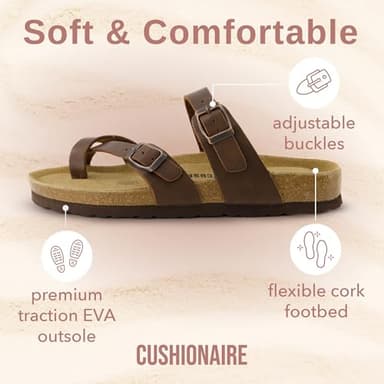 CUSHIONAIRE Luna Crossover Toe Strap Womens Sandals – Cork Footbed Slides with Adjustable Straps, Summer Sandals for Women 2025, BROWN 7 - Image 4