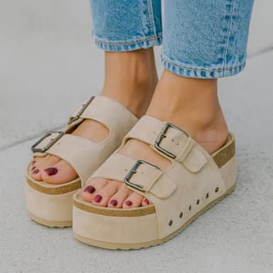 CUSHIONAIRE Guru Platform Sandals Women Footwear – Comfortable Genuine Leather Footbed Studded Chunky Slide Summer Sandals for Women 2025, KHAKI 6 - Image 8