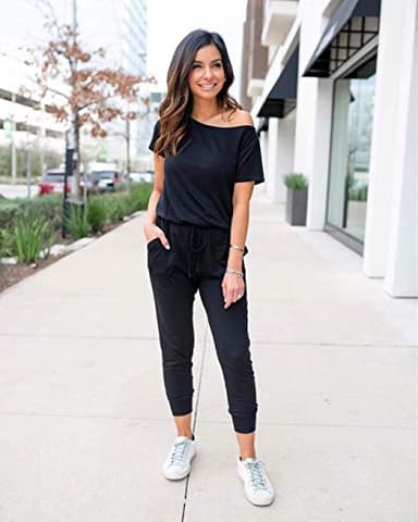 PRETTYGARDEN Jumpsuits for Women 2025 Summer Dressy Off Shoulder Romper Spring Vacation Travel Lounge Outfits Clothes (Black,X-Large) - Image 4