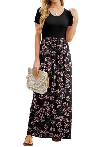 GRECERELLE Womens Maxi Dresses Summer Loose Soft Knit Long Dress for Work House Dress M, Flower Red - Image 2