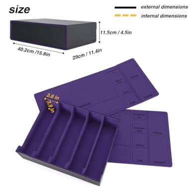 Venssu 5 Row Trading Card Storage Box With Dual-Function Playmat Lids, 3800+ Mtg Deck Box With 24 Colorful Divider Tabs, Compatible with Magic Cards (Black and Purple) - Image 8