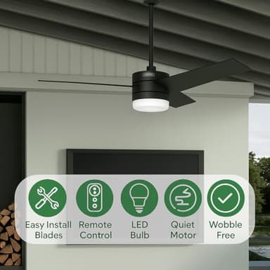 Hunter Fan 54 Inch Black Outdoor/Indoor Ceiling fan with Light and Remote for Porch, Living Room, Office, Kitchen (Renewed) - Image 3