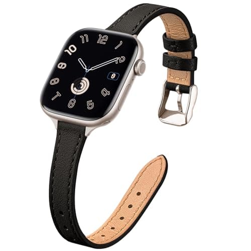 STIROLL Slim Leather Bands Compatible with Apple Watch Band 49mm 46mm 45mm 44mm 42mm(Series 3 2 1), Top Grain Leather Watch Thin Wristband for iWatch Ultra SE Series 11 10 9 8 7 6 5 4 - Image 1