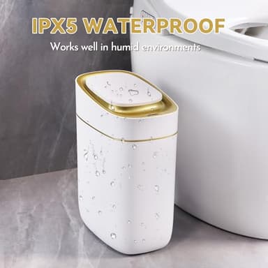 ELPHECO Automatic Bathroom Trash Can with Lid 2.5 Gallon Slim Sensor Garbage Can, 9L Narrow Plastic Trash Bin, Waterproof Motion Sensor Trash Bin for Bedroom, Living Room, Narrow Space, Golden - Image 7