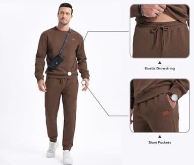 JMIERR 2 Piece Outfits for Man Long Sleeve Knit Jacquard Pullover Sweatshirt & Running Joggers Sweatpants Track Suits Set, Fall Tracksuit Sweatsuits Matching Lounge Sets, 3XL, Coffee - Image 3
