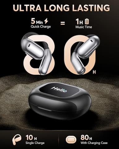 EUQQ Ultra Open-Ear-Headphones Wireless Bluetooth - Ergonomic Pro Bone Conduction Earbuds with Soft, Airy Silicone Design, Over-The-Ear Earbuds for Running, Sports, Fitness and Workouts, Charcoal - Image 5