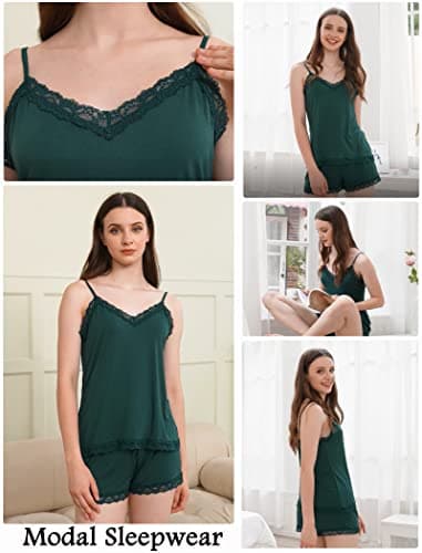 Avidlove Sleepwear for Women Pajama Set PJ Cami Shorts Set Sexy Nightwear Modal Sleepwear Sets (Green,S) - Image 3