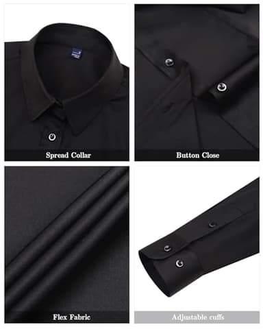 J.VER Womens Dress Shirts Long Sleeve Button Down Shirt Wrinkle-Free Business Casual Blouse Office Work Tops Black Medium - Image 4