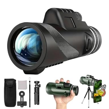 Stscope360 Monocular, STS Scope 360 with Smartphone Adapter Tripod Hand Strap, Stethoscope 360 Monocular Suitable for Bird Watching Hunting Hiking Camping (Black, 80x100) - Image 1