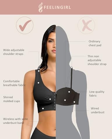 FeelinGirl Post Surgery Compression Bra Soft Support for Mastectomy Breast Augmentation Breast Lift Bra Black M - Image 2