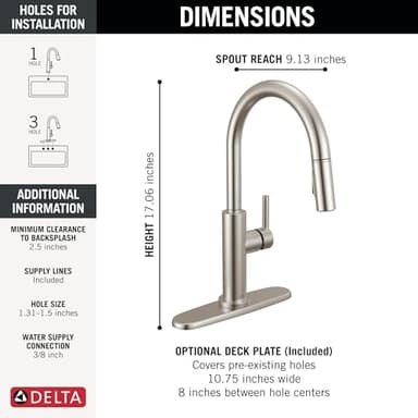 Delta Nicoli Brushed Nickel Kitchen Faucet with Pull Down Sprayer, Modern Single Hole Kitchen Sink Faucet, Single Handle, Stainless Steel 19867LF-SS - Image 4
