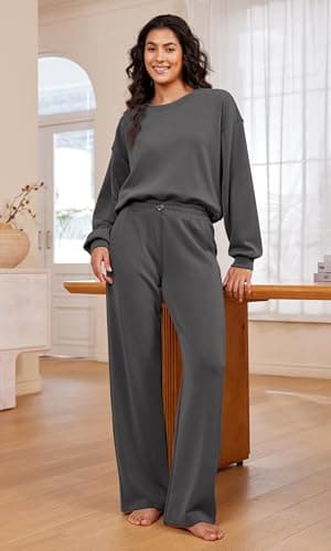 ODODOS Modal Soft Long Sleeve Cropped Sweatshirts for Women Oversized Crew Neck Pullover Crop Top, Fleece Lined Charcoal, Medium - Image 3