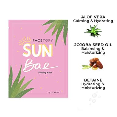 FACETORY K Beauty Face Mask Skin Care - SUN BAE SOOTHING Sheet Mask with Aloe & Shea Butter | After Sun Care, Soothe & Restore (5 Pack) - Image 3