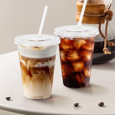 Huifany 100 Pack 16 oz Disposable Plastic Cups with Lids and Straws, Clear Party Coffee Cups for Cold Beverages, Smoothies, Iced Coffee, and Leak-Proof, BPA-Free - Image 6