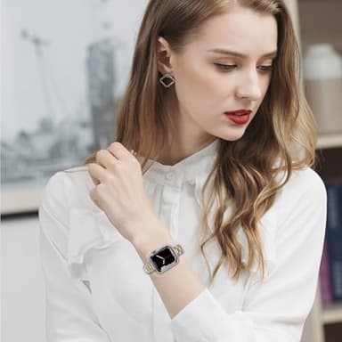 chuangshiji Compatible with Apple Watch Band 42mm 44mm 45mm, Women for iWatch Band Series 9/8/7/6/5/4/3/2/1/SE (S-Silver/M-Gold, 42mm/44mm/45mm) - Image 6