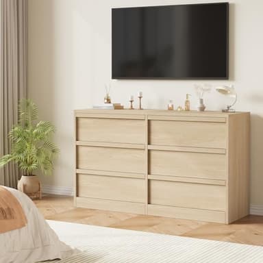 GarveeHome 6 Drawer Dresser for Bedroom, Modern Double Dresser Organizer with 6 Drawers Large Storage, Wooden Chest of Drawers for Living Room, Nursery, Hallway - Natural - Image 4