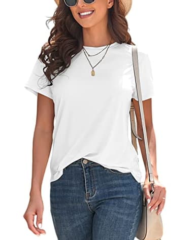 KevaMolly Basic White T Shirts for Women UPF 50+ Short Sleeve Casual Solid Summer Tops Trendy Solid Loose Fit Tshirt S - Image 2