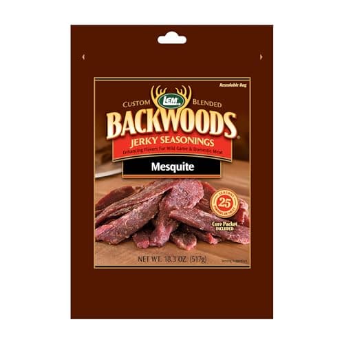 LEM Products Backwoods Mesquite Jerky Seasoning, Ideal for Wild Game and Domestic Meat, Seasons Up to 25 Pounds of Meat, 18.3 Ounce Packet with Pre-Measured Cure Packet Included - Image 1