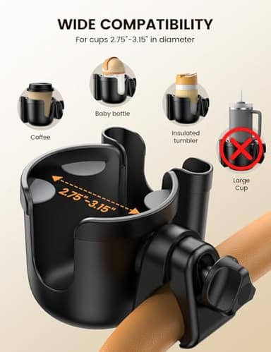 Stroller Cup Holder with Phone Holder - [2025 Upgrade] [ 2-in-1] Walker Cup Holder, Wheelchair, Stroller Accessories, Phone Holder for Uppababy, Doona, Nuna, Jogger, Britax, Bugaboo, Bike, Scooter - Image 2