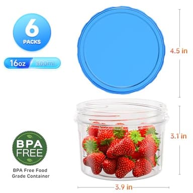Freezer Storage Containers, [6 Pack-16 Oz] Airtight Plastic Food Storage Containers with Twist Top Lids, Soup, Meal Prep Containers | BPA Free | Stackable | Leakproof | Microwave/Dishwasher Safe - Image 2