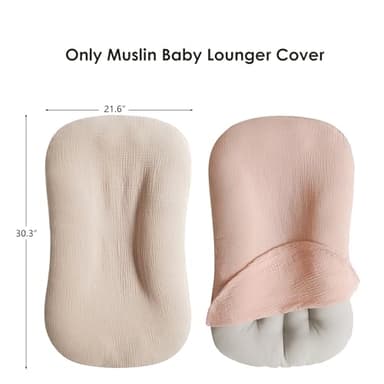 MairMore Muslin Baby Lounger Cover for Newborn & Infant, 100% Cotton Soft and Breathable Lounger Slipcover for Baby Girls and Boys, Pack of 2 (Pink, Ivory) - Image 3