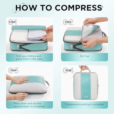 8 Set Compression Packing Cubes for Travel Essentials,Compressible Expandable Packing Cubes for Suitcase,OlarHike Luggage Organizer Bags for Travel,Handy Helper for Organizing Clothes(New Blue Green) - Image 3
