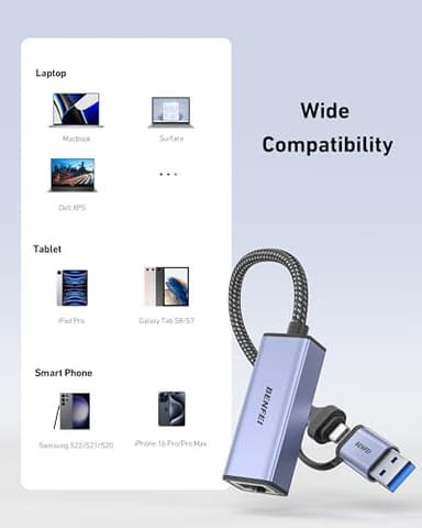 BENFEI USB 3.0 to Ethernet Adapter, USB C to RJ45 Gigabit LAN (1000Mbps) Network Adapter, Compatible with MacBook/Pro/Air, Surface Pro, Windows 11/10/8/7, Mac OS [Aluminium Shell&Nylon Cable] - Image 7