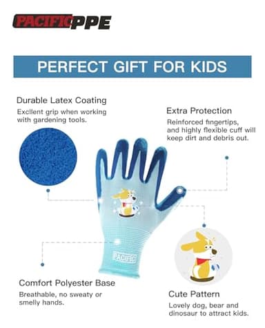PACIFIC 3 Pairs Kids Gardening Gloves for Age 5-9, Toddler Rubber Coated Garden Gloves, Kids Work Gloves, for Children, Boys and Girls, Multicolor, XXS - Image 2