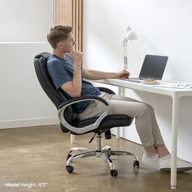 NEO CHAIR Office Desk Ergonomic Gaming Chair High Back Adjustable Computer Chair with Wheels and Lumbar Support Comfy Leather Executive Swivel (Jet Black) - Image 2