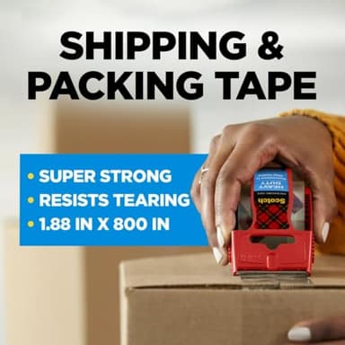 Scotch Heavy Duty Shipping Packing Tape, Clear, Packing Tape for Moving Boxes and Packaging Supplies, 1.88 in. x 22.2 yd., 6 Roll Dispensers, Moving Supplies - Image 2