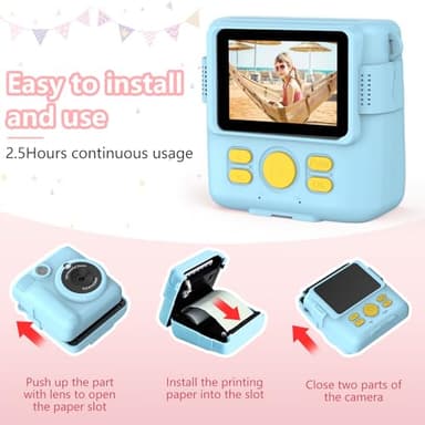 Radekly Instant Print Camera for Kids,Christmas Birthday Gifts for Age 3-12 Girls Boys，1080P HD Digital Video Cameras for Toddler,Kids Portable Toy with 3 Rolls Photo Paper，32GB Card-Blue - Image 5