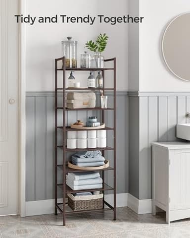 SONGMICS Narrow Shoe Rack - Sturdy 8 Tier Metal Tall Shoe Rack Shelf, Slim Shoe Storage Organizer for Closet Entryway Small Spaces, Bronze - Image 7