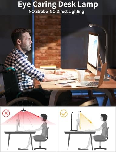 AKRRYR LED Desk Lamp for Home Office, Double Head 24W with Base, Architect Light 5 Lighting Brightness Flexible Gooseneck Table Reading Study, Black - Image 5