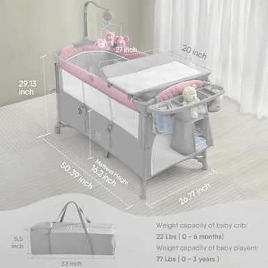 BabyBond Baby Bassinet Bedside Crib, Pack and Play with Sheet, Diaper Changing Table and Music Mobile from Newborn to Toddles, Portable Large Playard - Image 6