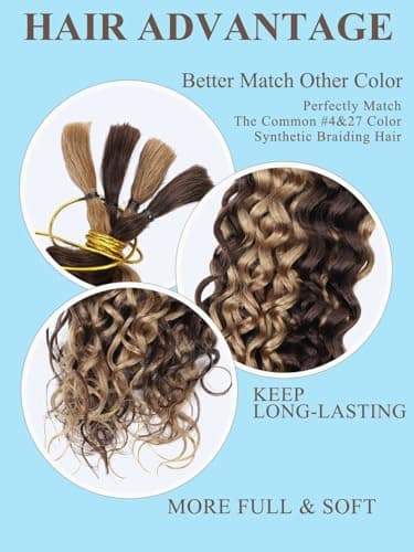 Ombre Braiding Hair Water Wave 100g 18 Inch P4/27 Honey Blonde Deep Wave Bundles Bulk Human Hair for Braiding Brazilian Highlight Curly Hair Extensions for Boho Braids Wet and Wavy Human Braiding Hair - Image 3