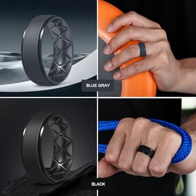 Egnaro Inner Arc Ergonomic Breathable Design, Silicone Rings Mens with Half Sizes, 7 Rings / 6 Rings / 5 Rings / 4 Rings / 1 Ring Rubber Wedding Bands, 8.5mm Wide-2mm Thick - Image 5
