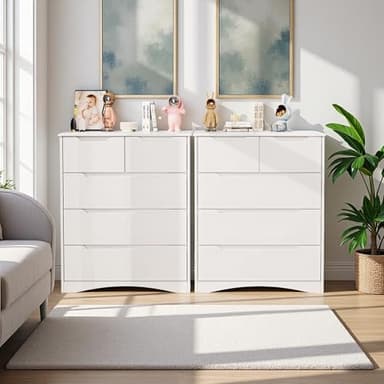 Gizoon 5 Drawers Chest, White Dresser for Bedroom with Large Storage Capacity, Chest of Drawers with Embedded Handle, Anti-Tripping Device for Hallway, Office, Living Room - Image 4