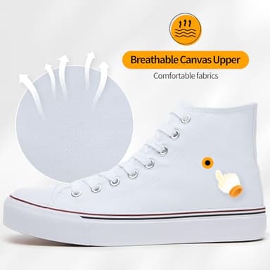 ZGR Womens High Top Canvas Sneakers,Lace up Canvas Shoes,Casual Tennis Walking Shoes(White.US7) - Image 2