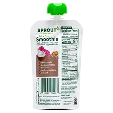 Sprout Organics, Dairy-Free Smoothie, Berry, Grape, Coconut Milk, Veggies & Flax Seed, 12+ Month Pouches, 4 oz (12-count) - Image 4