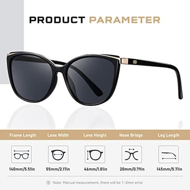 Colrea Trendy Cat Eye Sunglasses for Women Fashion Cateye UV400 Protection Glasses CL22017 (Black Lens/Black Frame) - Image 4