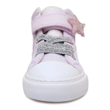 HugRain Toddler Girls Sneakers Walking Shoes for Little Kids Sparkle Glitter Star Canvas Casual Slip On High Top Adjustable Hook Loop Straps Velcro Non-Slip Lightweight Elastic Band Purple Size 12 - Image 5