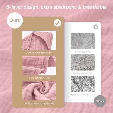 SWEET DOLPHIN Muslin Hooded Baby Bath Towels - 2 Pack 100% Cotton Towel for Babies, Infants, Toddlers - 32x32Inch - Highly Absorbent and Newborn Essential, Light Sakura - Image 7