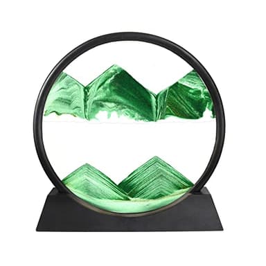 Arthink Moving Sand Art Picture in Motion Round Glass 3D Deep Sea Landscape, Dynamic Sand Art Sandscapes, Sensory Relaxing Desktop Table Decor Desk Decor Art Desk (7 inch, Green) - Image 1