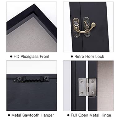 UMICAL 11x14 Shadow Box Display Case Black Shadow Box Frame with Linen Back and HD Plexiglass Window Door Wood Memory Box for Keepsakes - Image 5