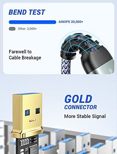 AINOPE USB to USB Cable, USB 3.0 A to A Male to Male Cable [Never Rupture] Double End Type A Cord Compatible with Hard Drive Enclosures, KVM, DVD Player, TV, Laptop Cooler,6.6Ft/Grey - Image 8