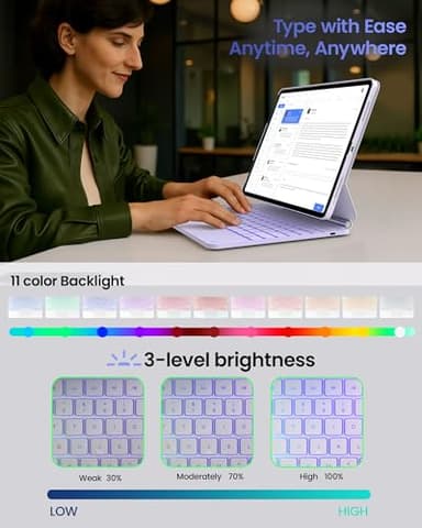 typecase Edge+ Keyboard Case for iPad Air 13-inch(M3 2025 / M2 2024),Ultra-Slim Detachable Case,Portrait & Typing Modes,Built-in Trackpad,11-Color Backlight,Magnetic Stand,Pencil Holder,Light Purple - Image 6