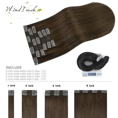 WindTouch Clip in Hair Extensions Real Human Hair #4 Chocolate Brown Hair Extensions Clip Ins 22inch 120g 7Pcs Human Hair Clip in Extensions Soft Straight Human Hair Extensions - Image 4