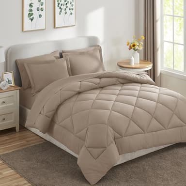 CozyLux Full Size Comforter Sets Khaki - 7 Pieces Bed in a Bag Full, Luxury Soft Bed Set for All Seasons, Bedding Set with Down Alternative Comforter, Sheets, Pillowcases & Shams - Image 8